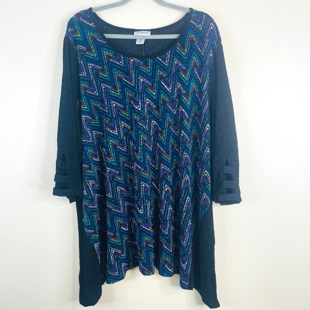 Catherines Art To Wear Chevron Top Women 3X Geometric Cut Out Cuff Career Casual